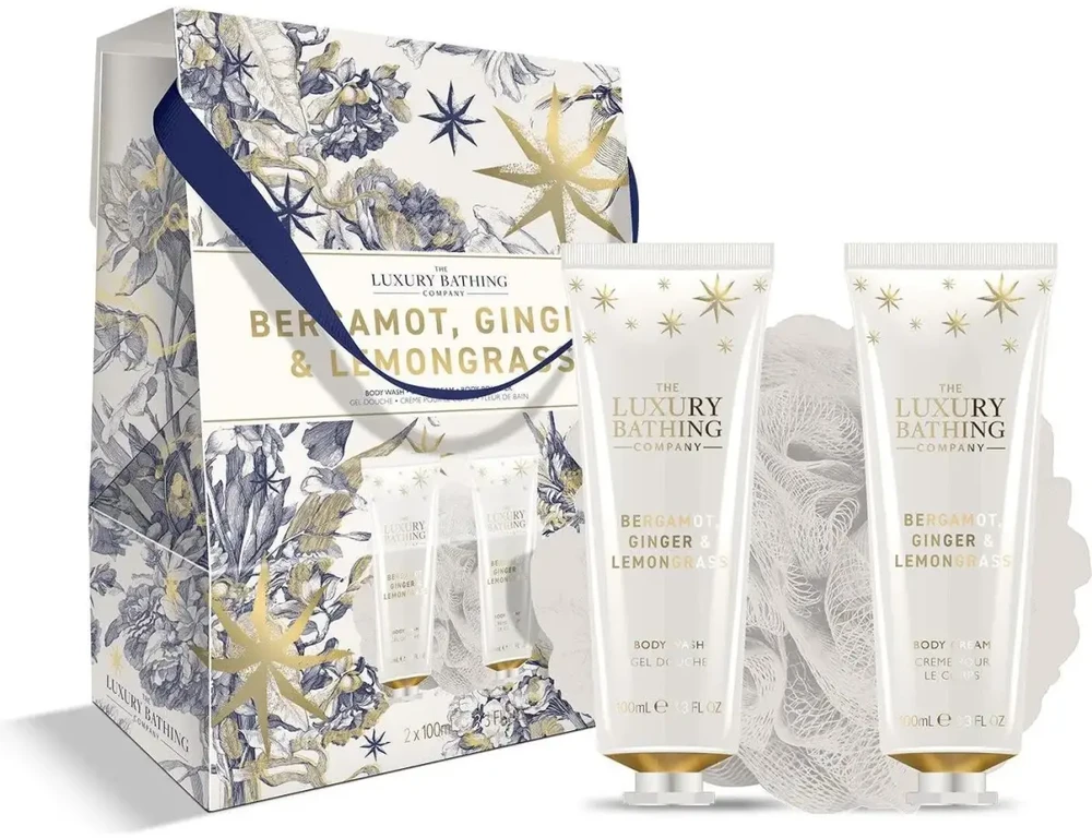 The Luxury Bathing Kūno priežiūros rinkinys dovanų dėžutėje. Bergamotė, imbieras ir citrinžolė. 3 vnt.