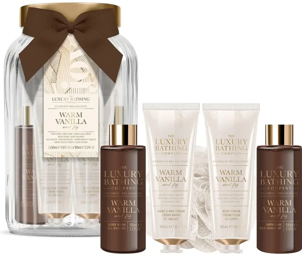 The Luxury Bathing Dovanų rinkinys stikliniame indelyje Vanilės skonio 5 vnt.