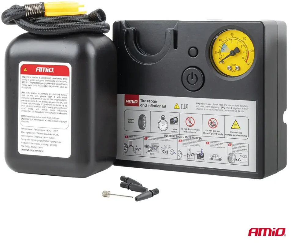 Padangų remonto komplektas su kompresoriumi 19 mm 12 V amio-04929