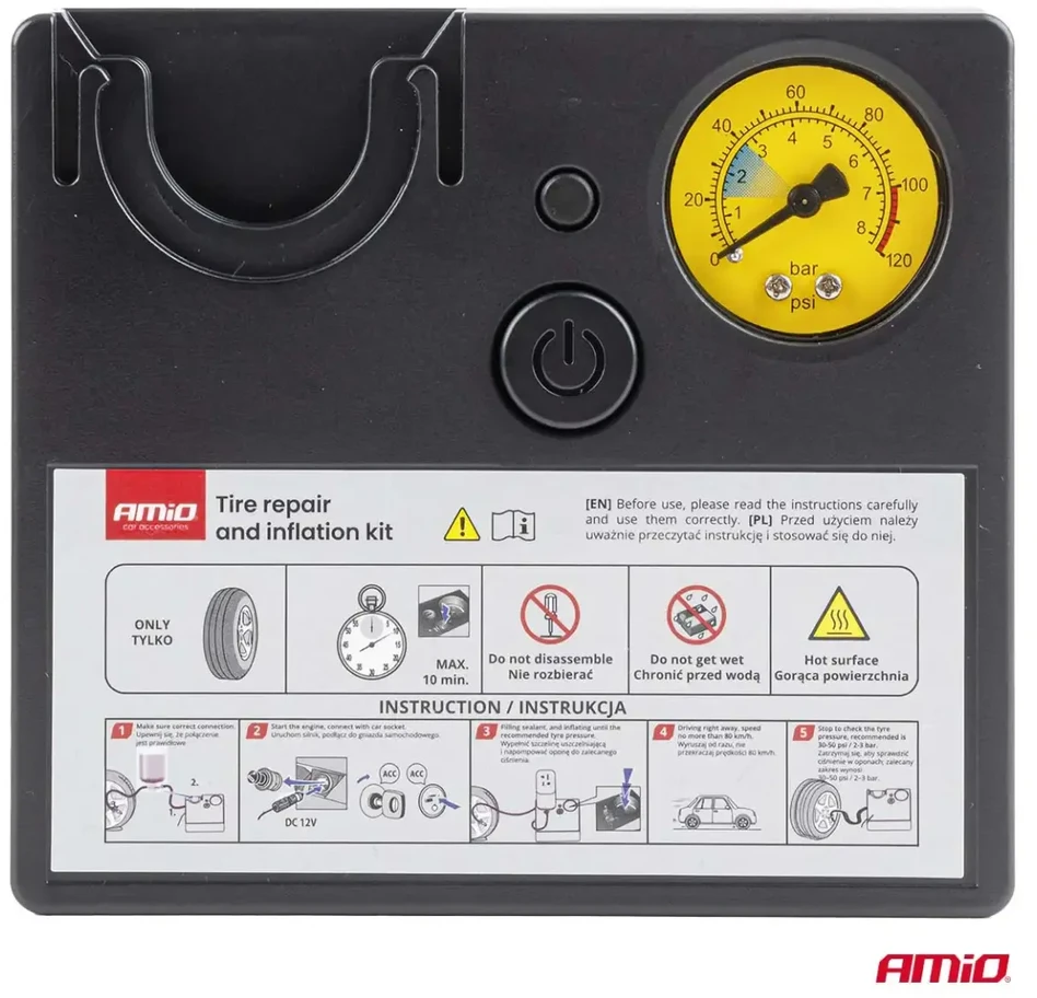 Padangų remonto komplektas su kompresoriumi 19 mm 12 V amio-04929