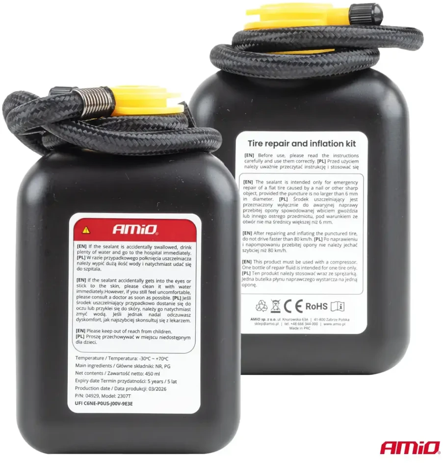 Padangų remonto komplektas su kompresoriumi 19 mm 12 V amio-04929