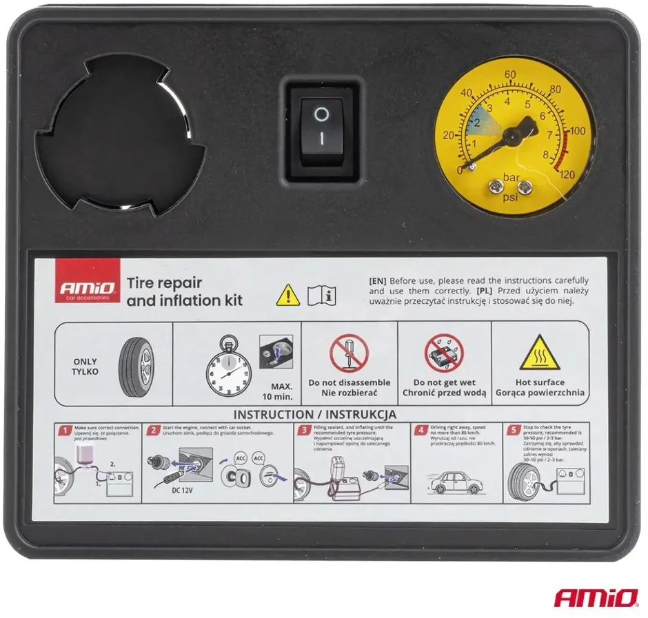 Padangų remonto komplektas su kompresoriumi 31 mm 12 V amio-04930