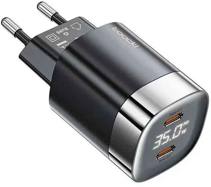 Toocki 2x USB-C, GaN 35W įkroviklis (juodas)