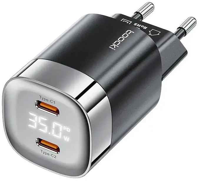 Toocki 2x USB-C, GaN 35W įkroviklis (juodas)