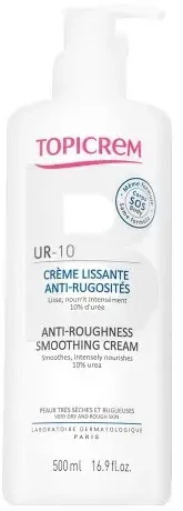 Topicrem UR-10 Anti-Roughness Smoothing Cream, kūno kremas itin sausai odai,  500 ml