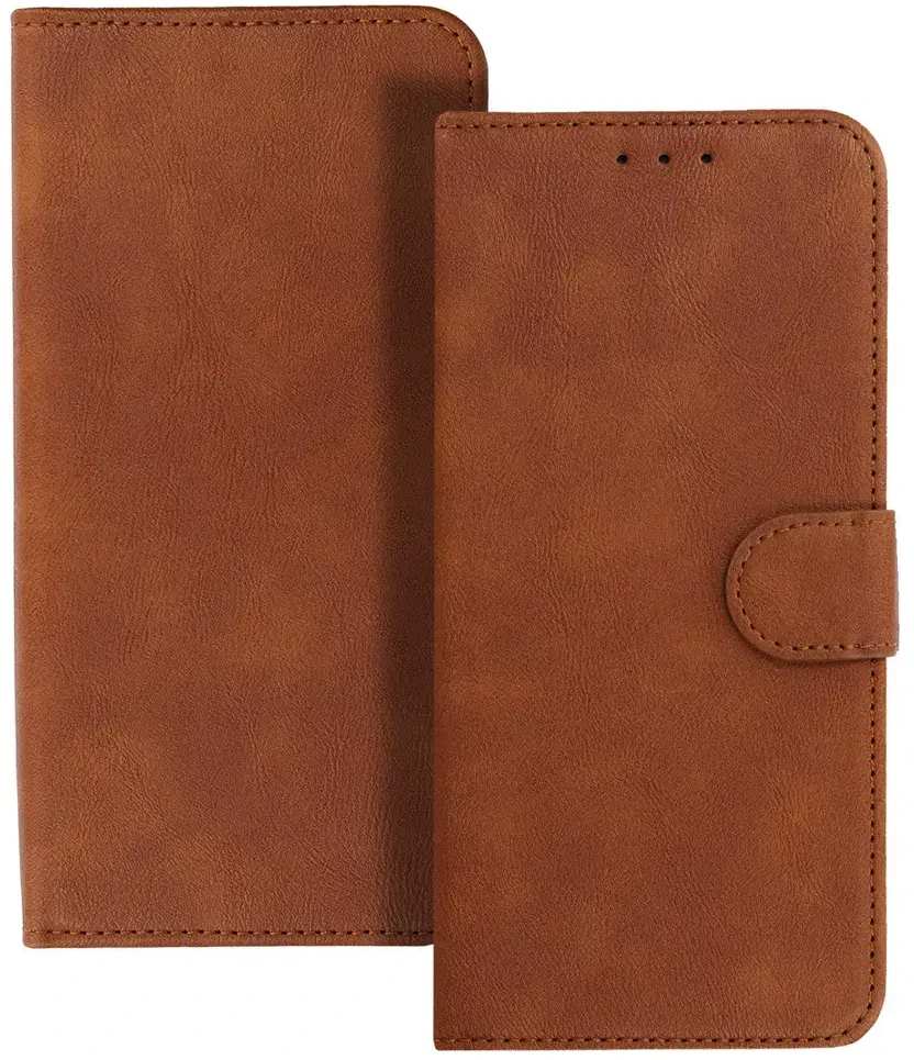 Fusion Accessories Topt Dėklas BOOK COMMON Universali (Dydis L) skirtas Apple iPhone 6 Plus/7 Plus/8 Plus/Xs Max/11 Pro Max/Samsung S20 FE/S21 FE/S10 Plus/A10/A32/A54/Xiaomi 12 Lite/Huawei P30 Pro rudos spalvos