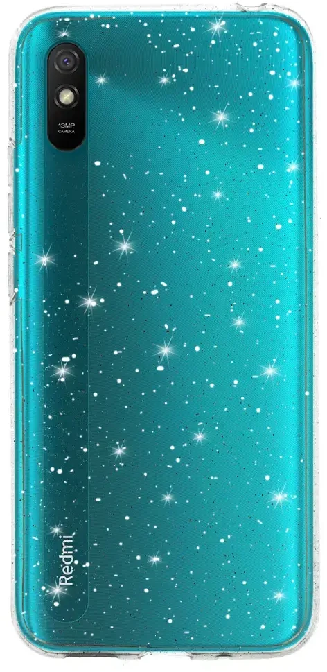 Dėklas Fusion Accessories Topt Crystal Glitter Case do Xiaomi Redmi 9A sidabro spalvos