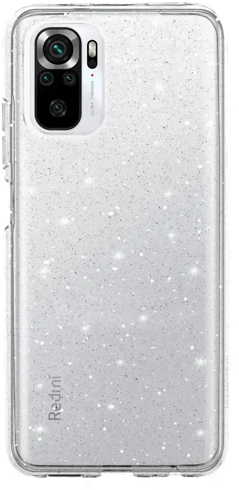 Fusion Accessories Topt Crystal Glitter dėklas skirtas Xiaomi Redmi Note 10/Note 10S/Poco M5S sidabro spalvos