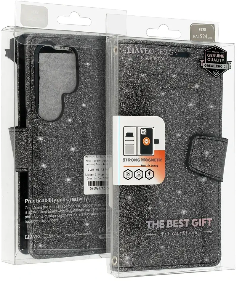 Fusion Accessories Liavec Glitter Magsafe Book dėklas skirtas Samsung Galaxy S24 Plus juodos spalvos