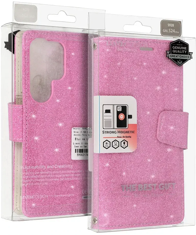 Fusion Accessories Liavec Glitter Magsafe Book dėklas skirtas Samsung Galaxy S24 Plus rožinės spalvos
