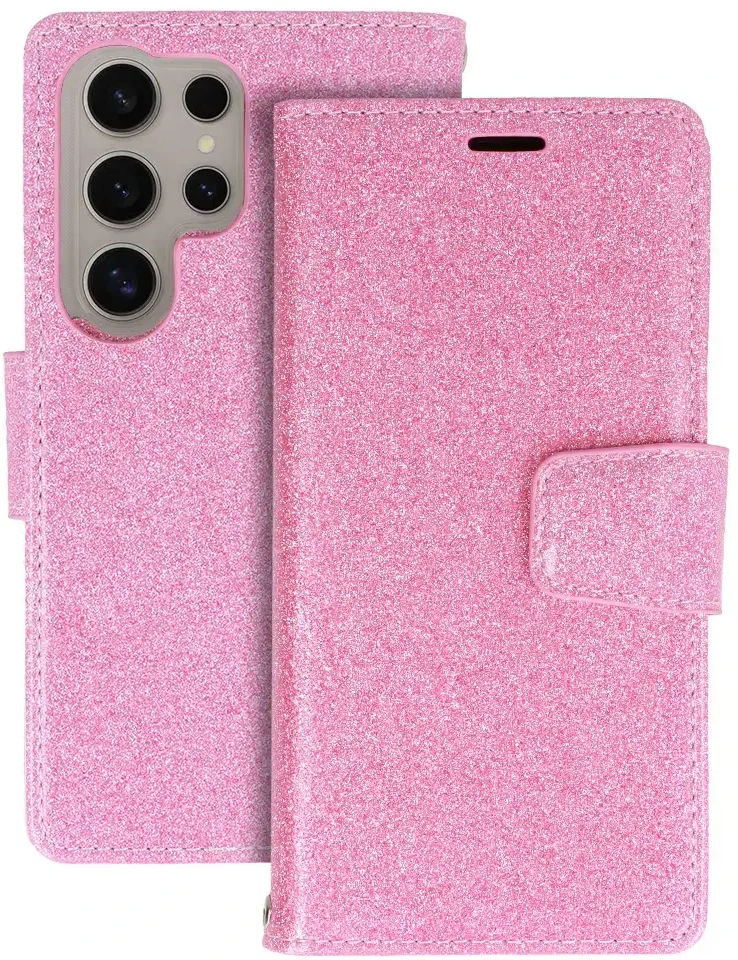 Fusion Accessories Liavec Glitter Magsafe Book dėklas skirtas Samsung Galaxy S24 Plus rožinės spalvos