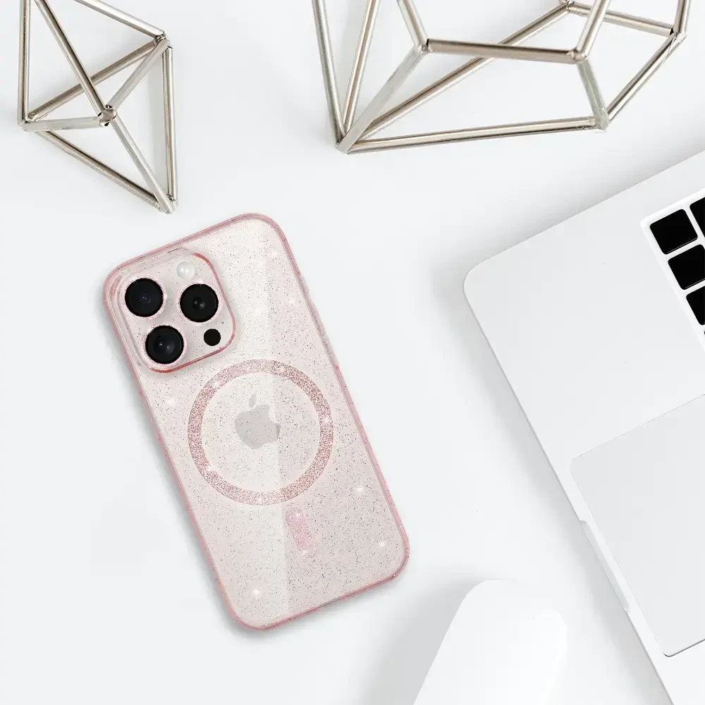 Fusion Accessories Topt Glitter Magsafe Dėklas skirtas Apple iPhone 17 Pro rožinės spalvos