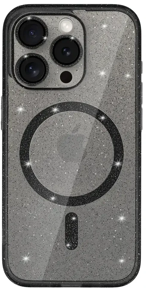 Fusion Accessories Topt Glitter Magsafe dėklas skirtas Apple iPhone 12 juodas skaidrus