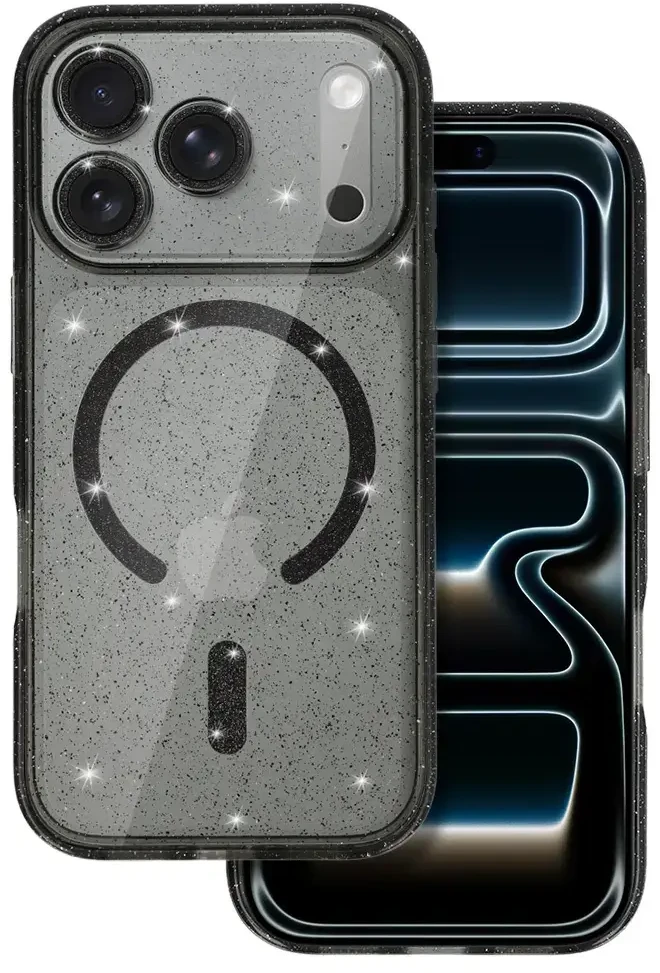 Fusion Accessories Topt Glitter Magsafe Dėklas skirtas Apple iPhone 17 Pro Max juodos spalvos clear