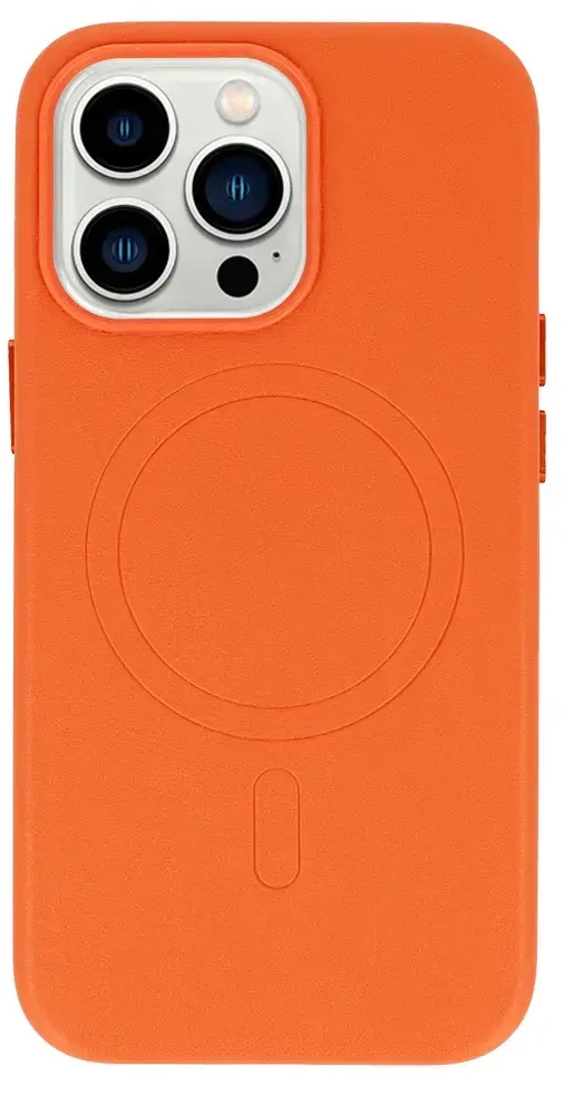 Fusion Accessories Topt MagSafe Leather dėklas skirtas Apple iPhone 15 Plus oranžinės spalvos