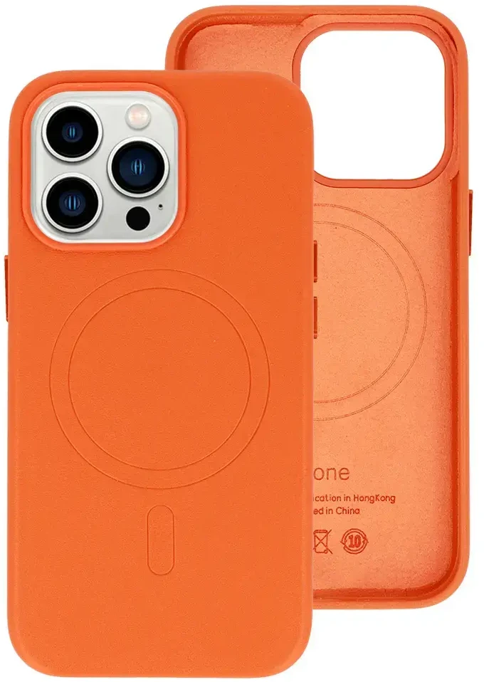 Fusion Accessories Topt MagSafe Leather dėklas skirtas Apple iPhone 15 Plus oranžinės spalvos