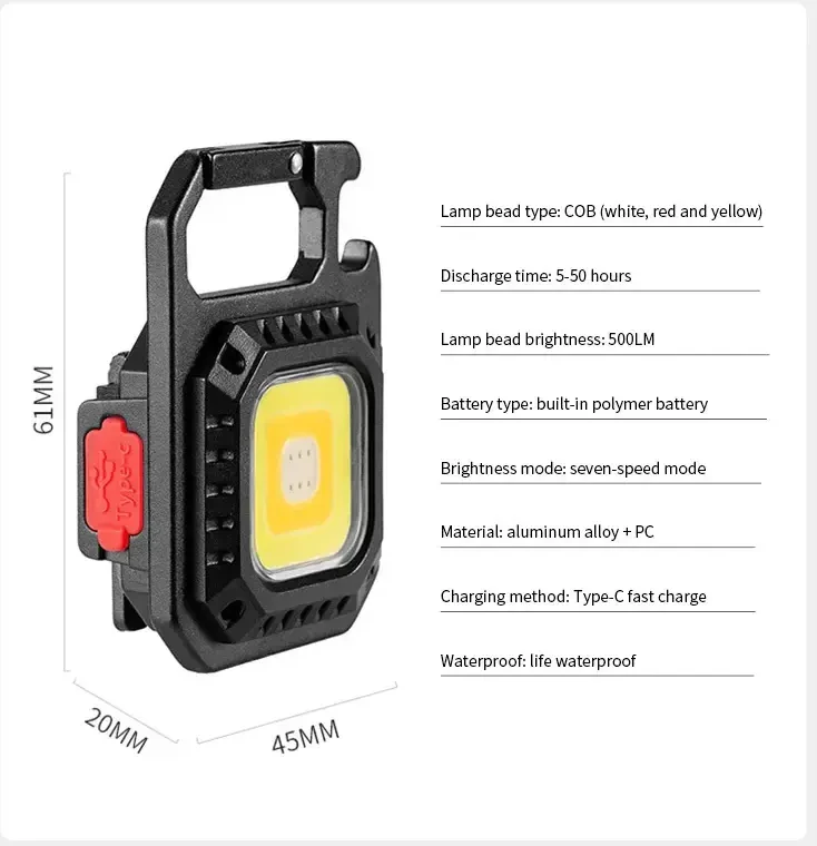 Fusion Accessories Topt Mini žibintuvėlis LED raktų pakabukas W5130 Type C