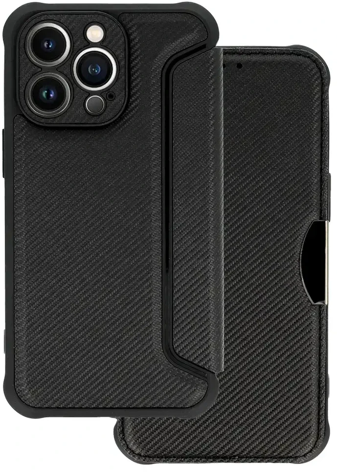 Fusion Accessories Topt Dėklas Razor Carbon Book skirtas Xiaomi Redmi 14C juodos spalvos