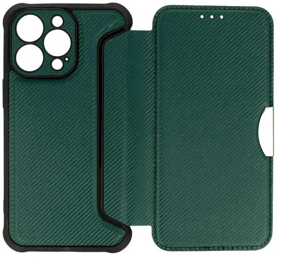 Toptel Topt Razor Carbon Book dėklas skirtas Apple iPhone 14 dark žalios spalvos