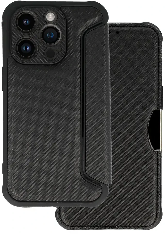 Toptel Topt Razor Carbon Book dėklas skirtas Apple iPhone 14 Pro Max juodos spalvos