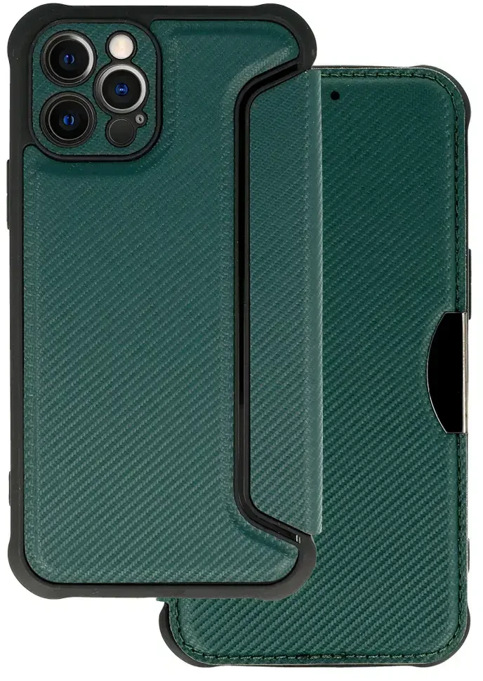 Fusion Accessories Topt Razor Carbon Book dėklas skirtas Apple iPhone 12 Pro dark žalios spalvos