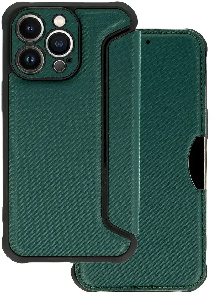 Fusion Accessories Topt Razor Carbon Book dėklas skirtas Apple iPhone 13 Pro dark žalios spalvos