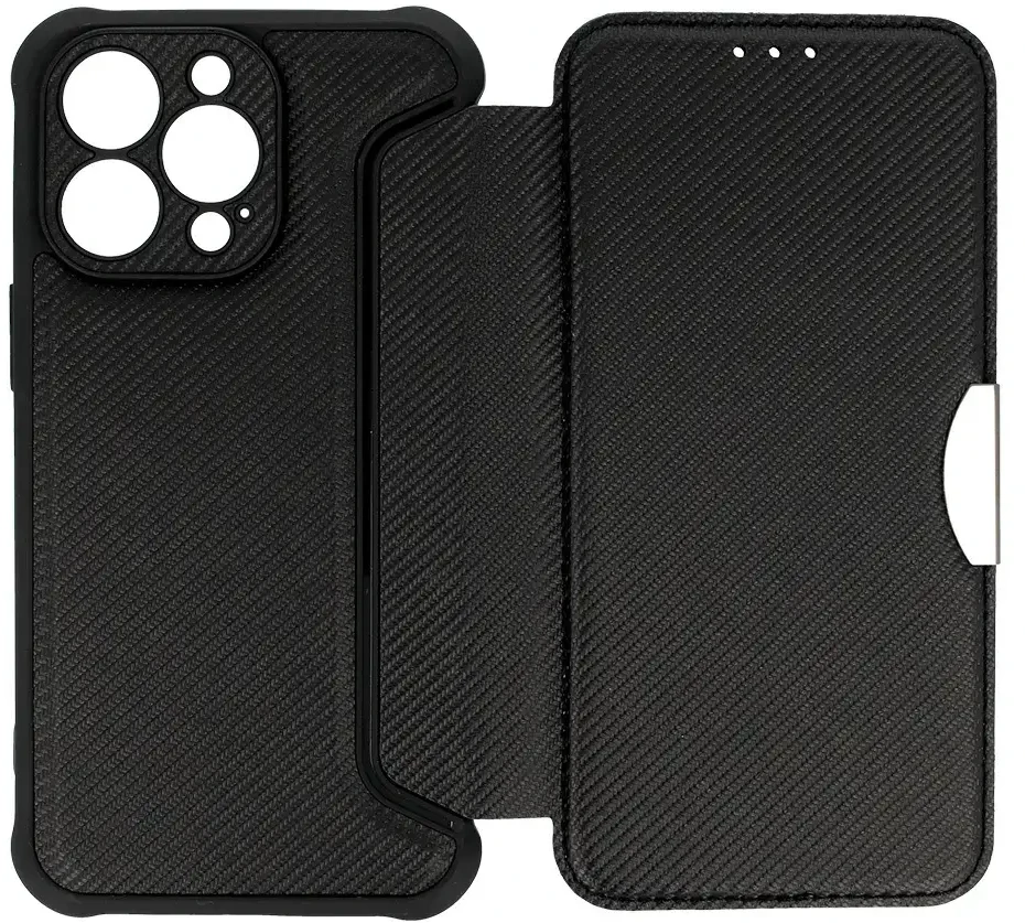 Toptel Topt Razor Carbon Book dėklas skirtas Apple iPhone 14 Pro Max juodos spalvos
