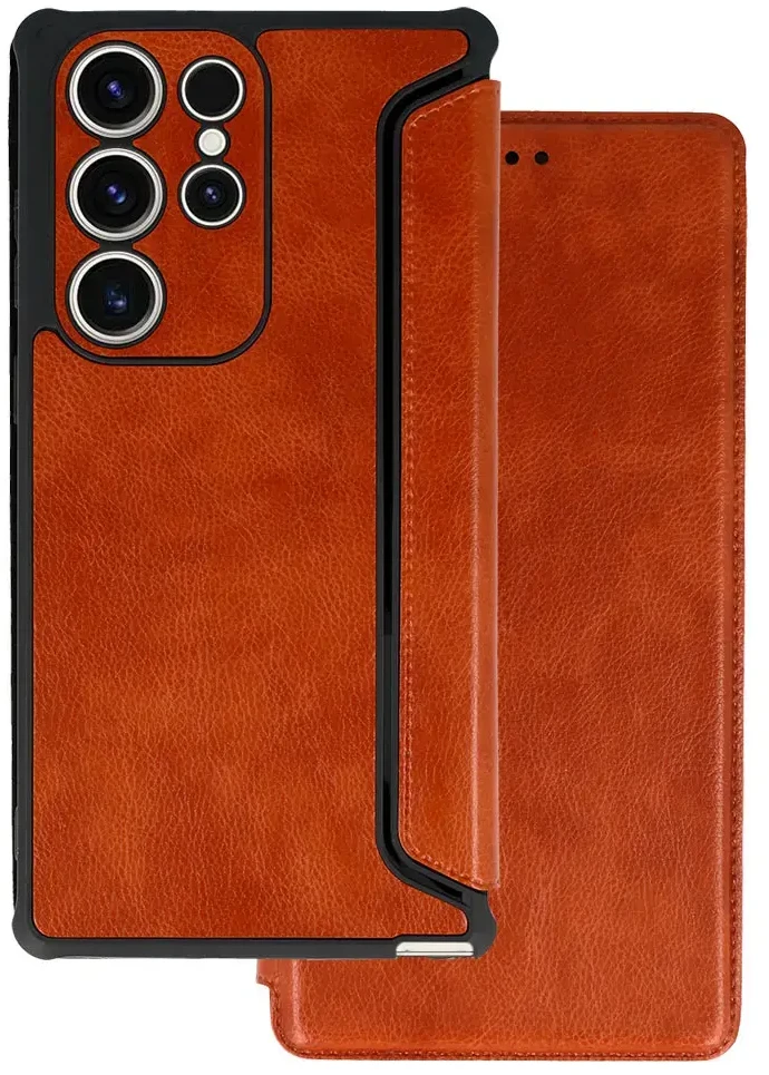 Fusion Accessories Topt Razor Leather Book dėklas skirtas Samsung Galaxy S23 Plus rudos spalvos