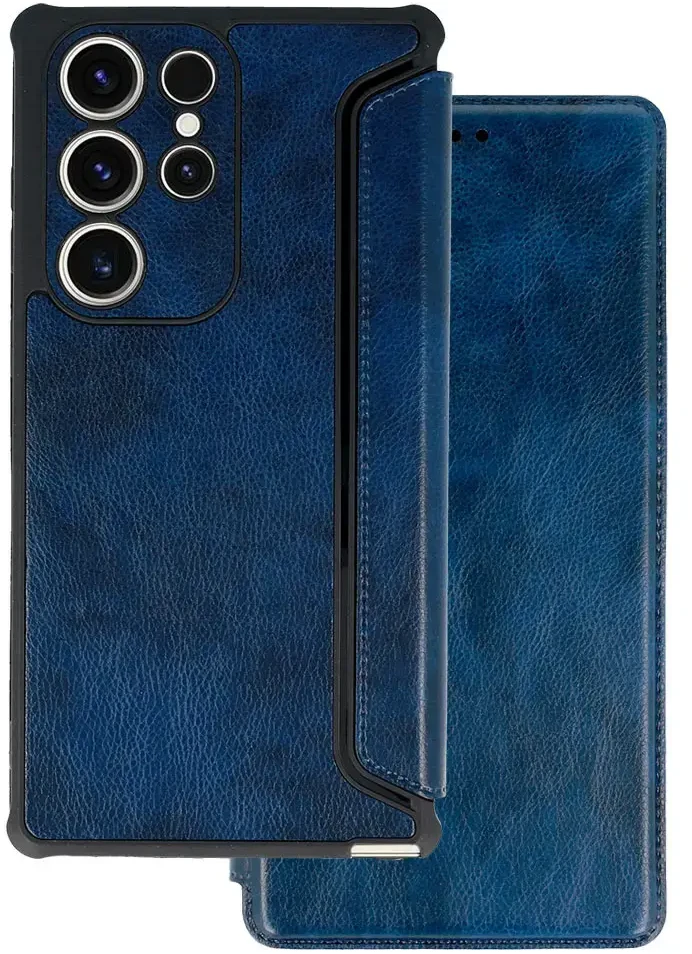 Fusion Accessories Topt Razor Leather Book dėklas skirtas Samsung Galaxy S23 Plus mėlynos spalvos
