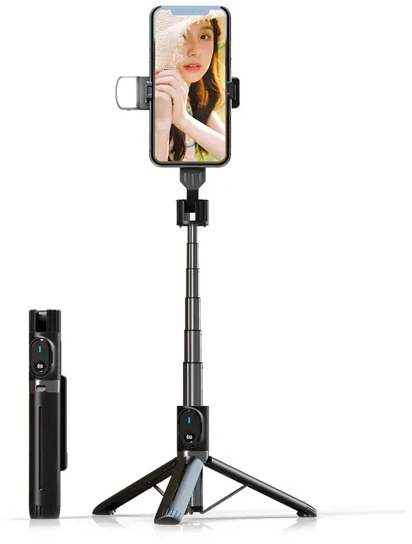 Fusion Accessories Topt Asmenukių lazda – su atjungiamu bluetooth nuotoliniu valdymu, tripod and LED light – P90D juodos spalvos