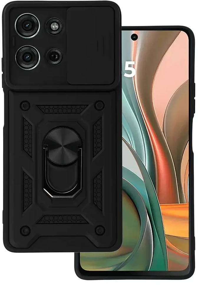 Fusion Accessories Topt Slide Camera Armor dėklas skirtas Motorola Moto G75 5G juodos spalvos