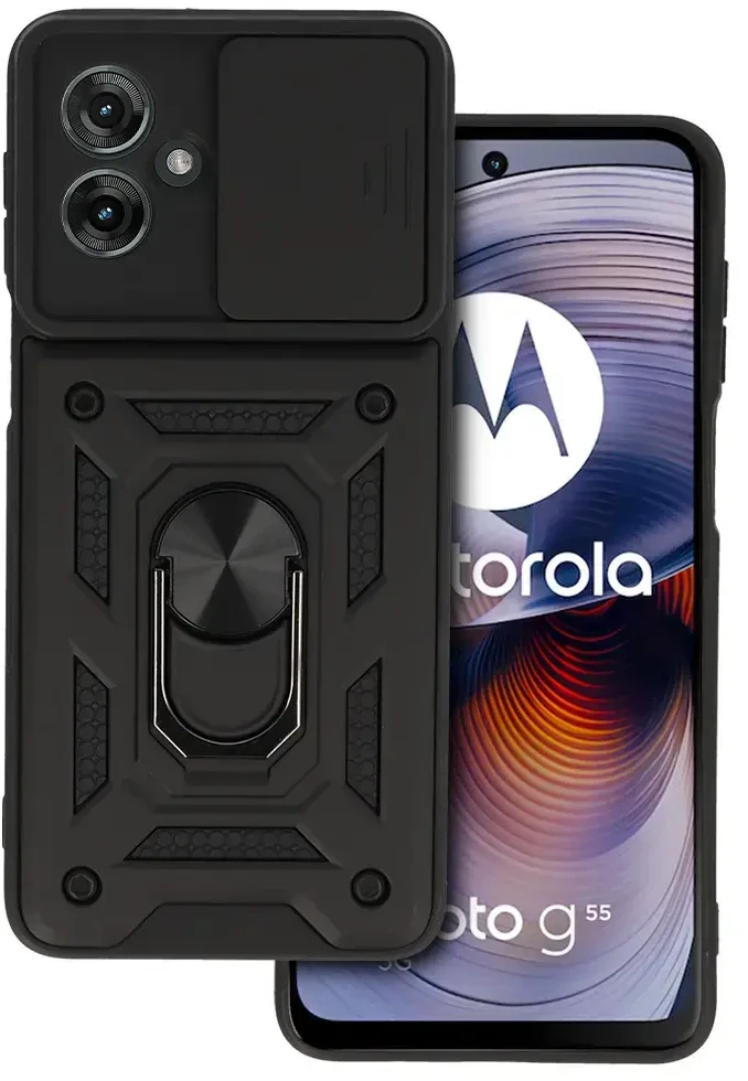 Fusion Accessories Topt Slide Camera Armor dėklas skirtas Motorola Moto G55 5G juodos spalvos