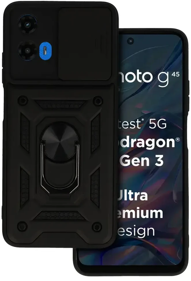 Fusion Accessories Topt Slide Camera Armor dėklas skirtas Motorola Moto G45 5G juodos spalvos