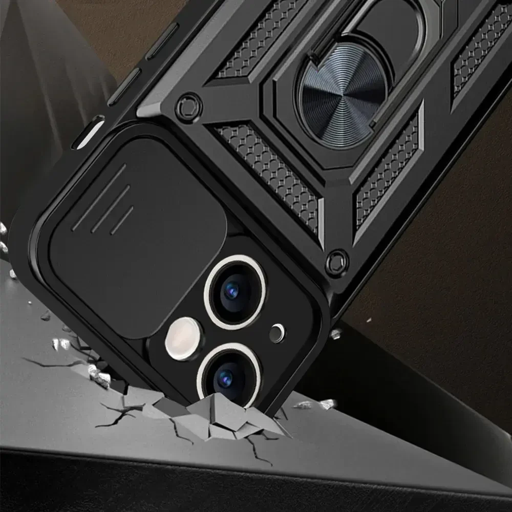 Fusion Accessories Topt Slide Camera Armor dėklas skirtas Samsung Galaxy S23 Plus juodos spalvos