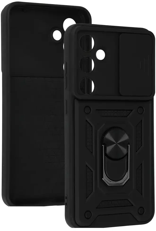 Fusion Accessories Topt Slide Camera Armor dėklas skirtas Samsung Galaxy S24 FE juodos spalvos