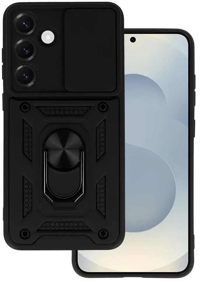 Fusion Accessories Topt Slide Camera Armor dėklas skirtas Samsung Galaxy S25 juodos spalvos