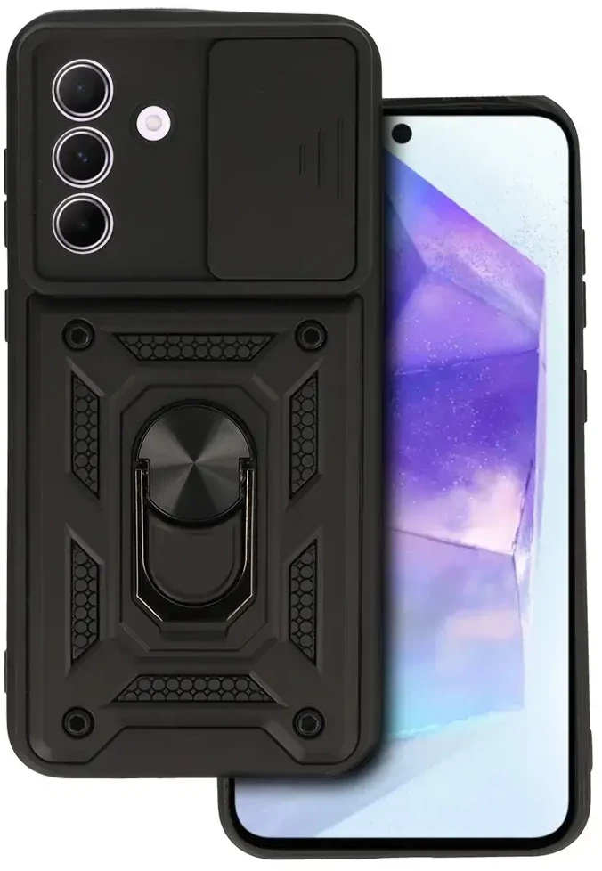 Fusion Accessories Topt Slide Camera Armor dėklas skirtas Samsung Galaxy A56 5G juodos spalvos