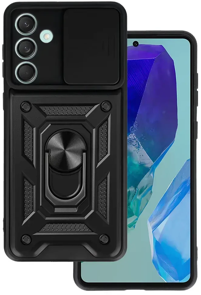 Fusion Accessories Topt Slide Camera Armor dėklas skirtas Samsung Galaxy M55 5G juodos spalvos