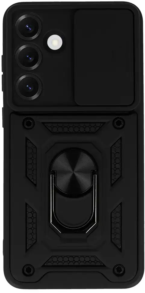 Fusion Accessories Topt Slide Camera Armor dėklas skirtas Samsung Galaxy S25 juodos spalvos