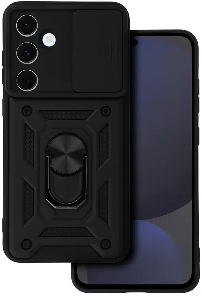 Fusion Accessories Topt Slide Camera Armor dėklas skirtas Samsung Galaxy S24 FE juodos spalvos