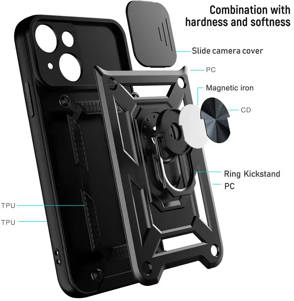 Fusion Accessories Topt Slide Camera Armor dėklas skirtas Apple iPhone 13 Pro juodos spalvos