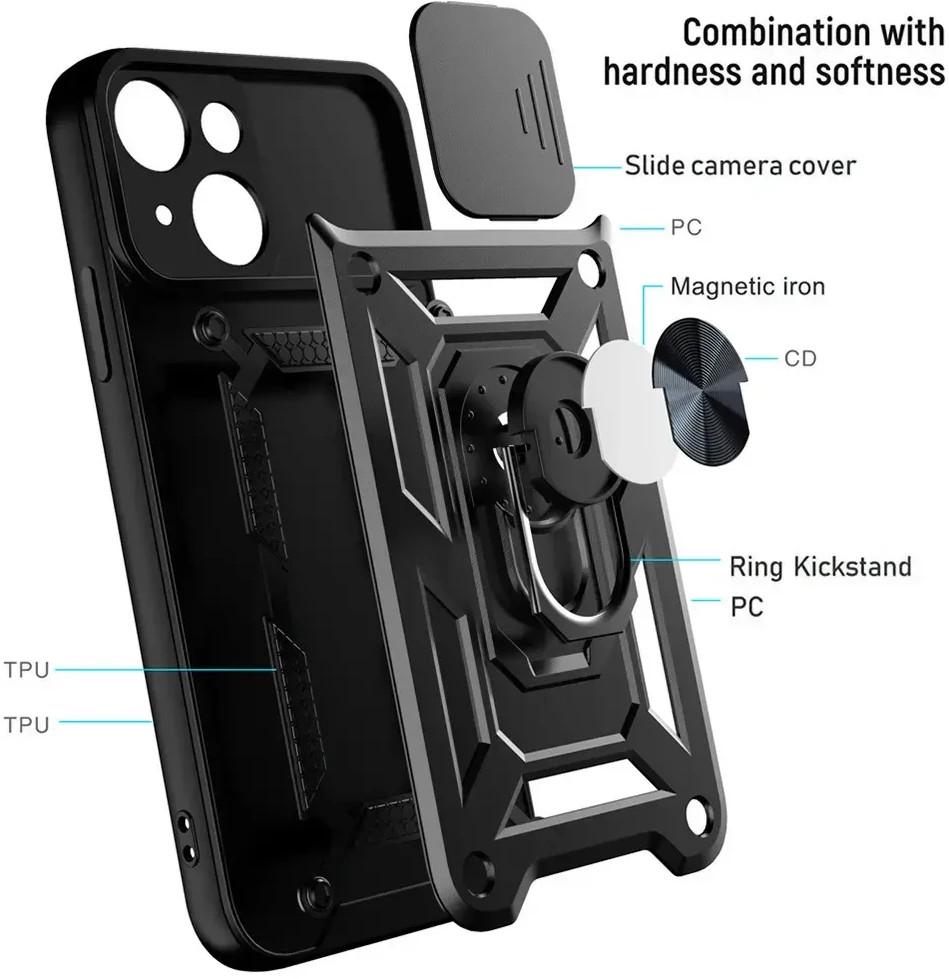 Toptel Topt Slide Camera Armor dėklas skirtas Apple iPhone 16 juodos spalvos