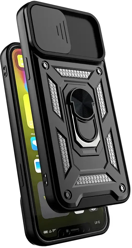 Fusion Accessories Topt Slide Camera Armor dėklas skirtas Apple iPhone 15 Pro Max juodos spalvos
