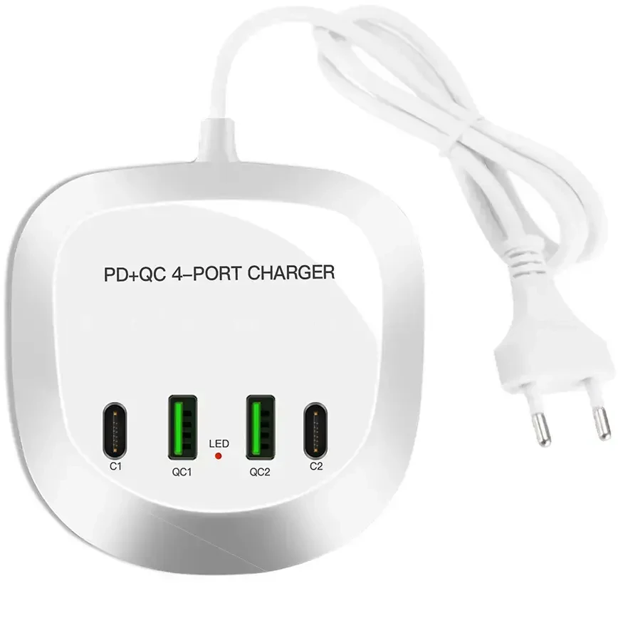 GoodBuy Topt Kelioninis įkroviklis T3P+ – 2xType C + 2xUSB – QC + PD 40W baltos spalvos