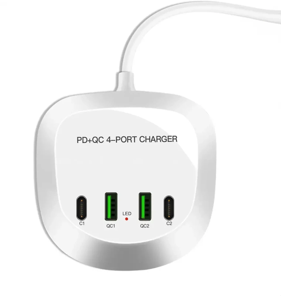 GoodBuy Topt Kelioninis įkroviklis T3P+ – 2xType C + 2xUSB – QC + PD 40W baltos spalvos