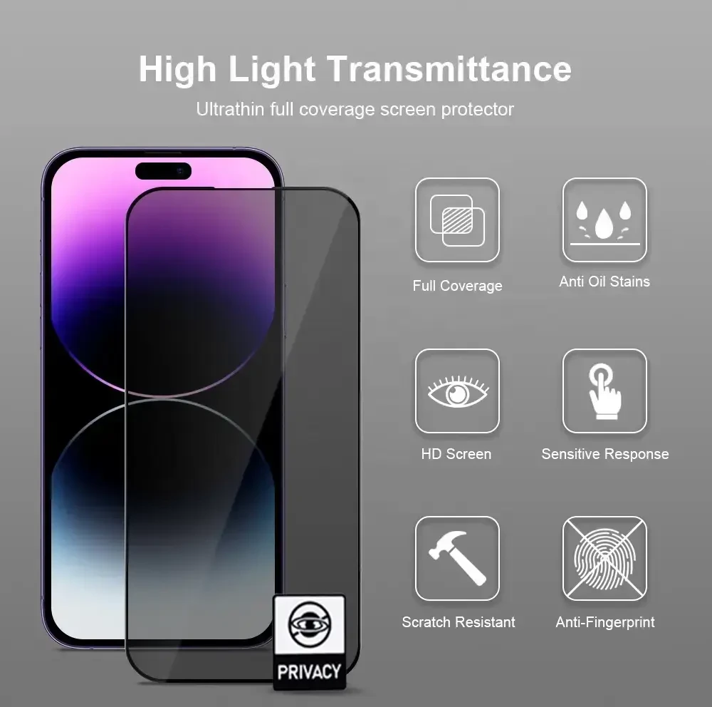Toptel Grūdinto stiklo „Full Glue“ privatumo lengvai prilimpanti dėžutė, skirta „iPhone 17 PRO“ (juodas)