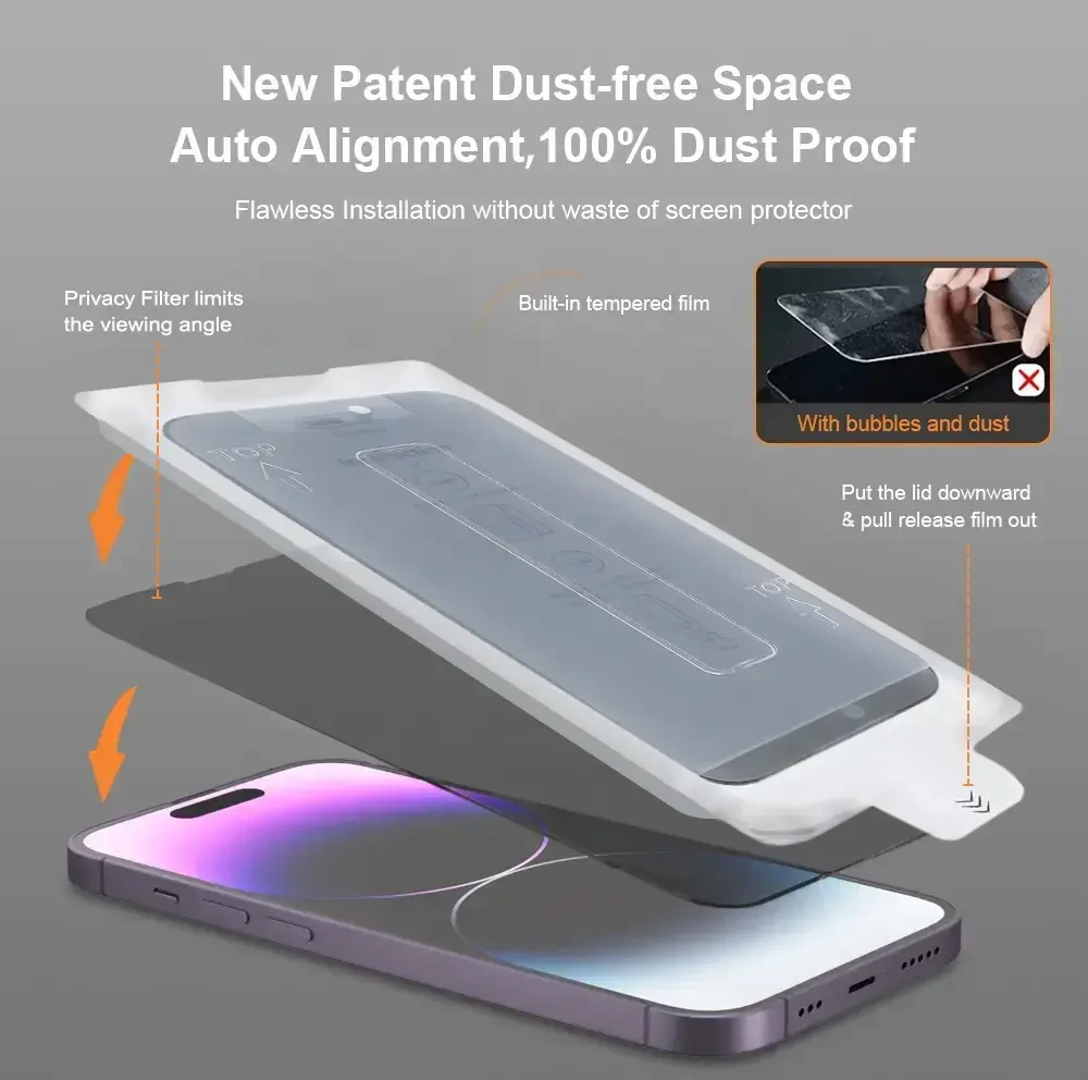 Toptel Grūdinto stiklo „Full Glue“ privatumo lengvai prilimpanti dėžutė, skirta IPHONE 17 PRO MAX, Juodas