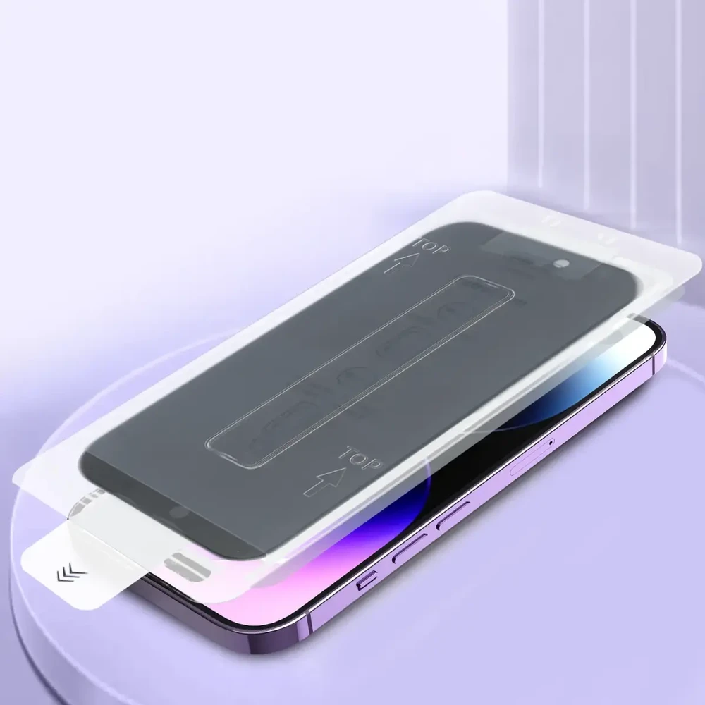Toptel Grūdinto stiklo „Full Glue“ privatumo lengvai prilimpanti dėžutė, skirta IPHONE 17 PRO MAX, Juodas
