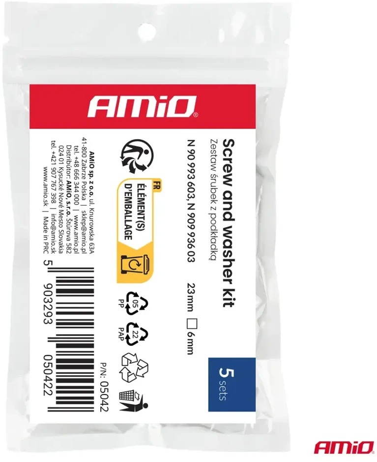 Varžtų su poveržle rinkinys ? 6 mm 23 mm torx 5 vnt. amio-05042
