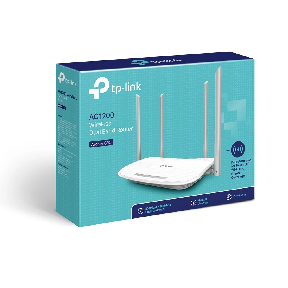 TP-LINK AC1200 dviejų juostų maršrutizatorius Archer C50 (Baltas)